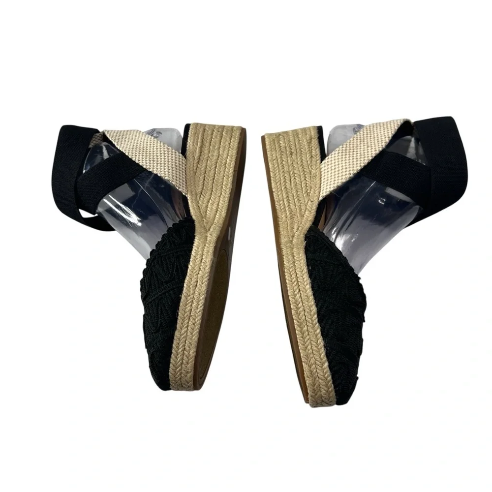 Lucky Brand Macrame Espadrille Wedge Sandals Size 7.5 Luvnia Black Bohemian